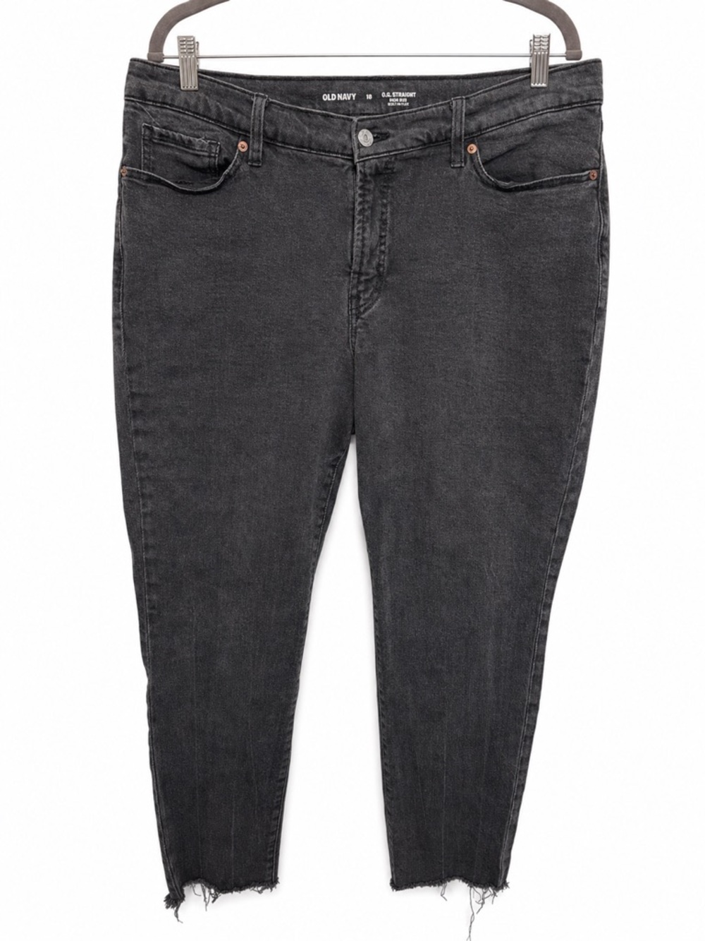 Old Navy High Rise OG Straight Jeans 16 Black Raw Hem Secret Smooth Pockets
